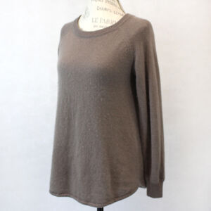 Sandra 2-Ply 100% Cashmere Knit Soft Round Neck Brown-Grey Sweater Large
